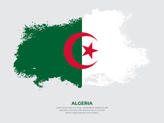 Vintage grunge style Algeria flag with brush stroke effect vector illustration on solid background