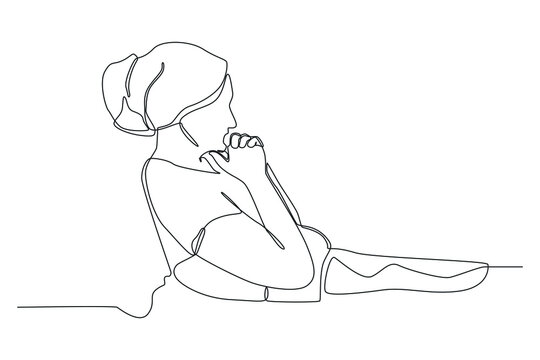 Single One Line Drawing Cancer Child Lays In Bed With Praying For His Recovery. Childhood Cancer Awareness Month Concept. Continuous Line Draw Design Graphic Vector Illustration.