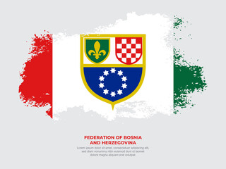 Vintage grunge style Federation of Bosnia and Herzegovina flag with brush stroke effect vector illustration on solid background
