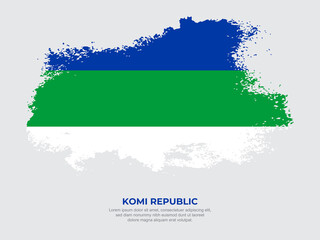 Vintage grunge style Komi Republic flag with brush stroke effect vector illustration on solid background