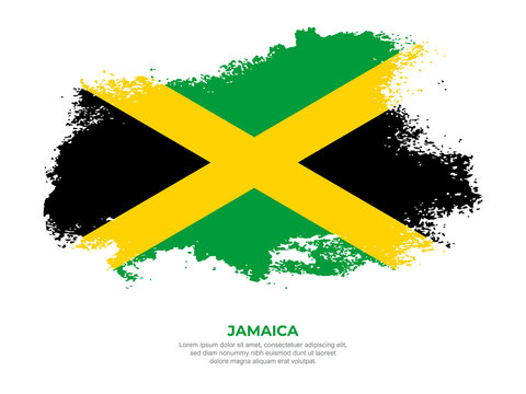 Vintage grunge style Jamaica flag with brush stroke effect vector illustration on solid background