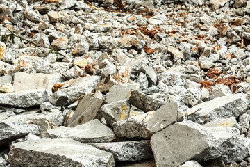 Wreckage of rocks  after building collapsed at construction site