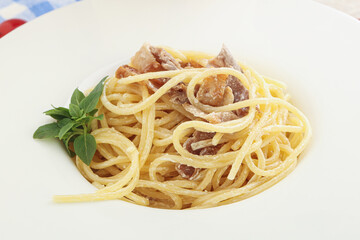 Spaghetti carbonara pasta with bacon