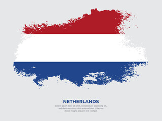 Obraz premium Vintage grunge style Netherlands flag with brush stroke effect vector illustration on solid background