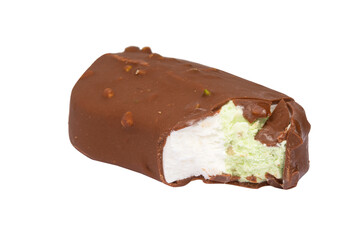Chocolate glazed icecream escimo with nuts isolated on the white background