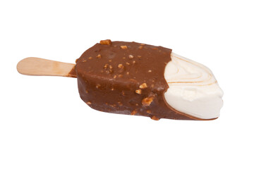 Chocolate glazed icecream escimo with nuts isolated on the white background