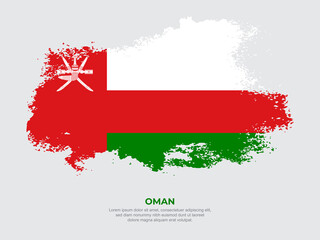 Vintage grunge style Oman flag with brush stroke effect vector illustration on solid background