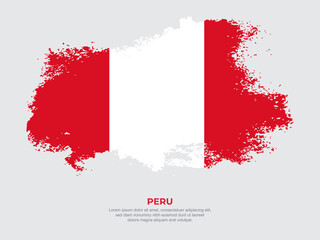 Vintage grunge style Peru flag with brush stroke effect vector illustration on solid background