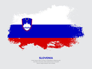 Vintage grunge style Slovenia flag with brush stroke effect vector illustration on solid background