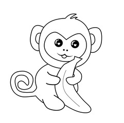 Adorable Monkey Outline drawing for Coloring Vector Illustration on White Background