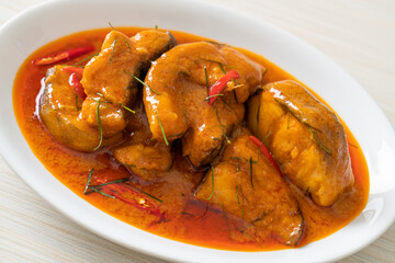 Redtail Catfish Fish in Dried Red Curry Sauce that called Choo Chee
