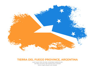 Vintage grunge style Tierra del Fuego Province, Argentina flag with brush stroke effect vector illustration on solid background