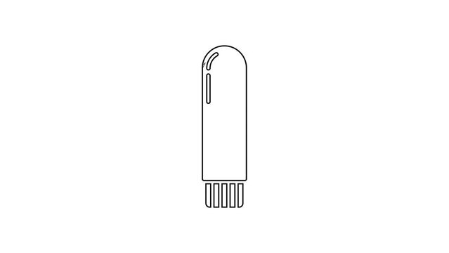 Black line Dildo vibrator for sex games icon isolated on white background. Sex toy for adult. Vaginal exercise machines for intimate. 4K Video motion graphic animation