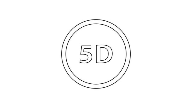Black line 5d virtual reality icon isolated on white background. Large three-dimensional logo. 4K Video motion graphic animation