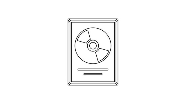 Black line CD disk award in frame icon isolated on white background. Modern ceremony. Best seller. Musical trophy. 4K Video motion graphic animation