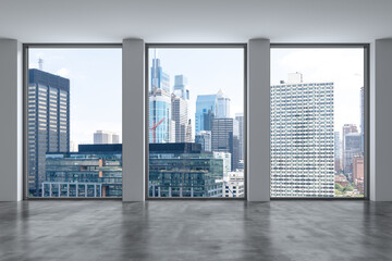 Fototapeta na wymiar Empty room Interior Skyscrapers View Cityscape. Downtown Philadelphia City Skyline Buildings from High Rise Window. Beautiful Real Estate. Day time. 3d rendering.