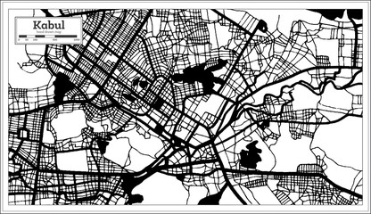 Kabul Afghanistan City Map in Black and White Color in Retro Style. Outline Map.