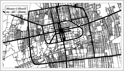 Mazar-i-Sharif Afghanistan City Map in Black and White Color in Retro Style. Outline Map.