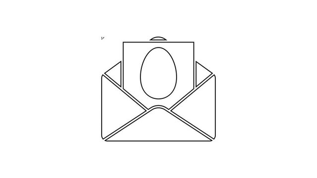Black line Greeting card with Happy Easter icon isolated on white background. Celebration poster template for invitation or greeting card. 4K Video motion graphic animation