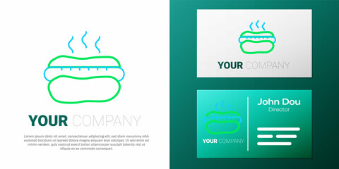 Line Hotdog sandwich with mustard icon isolated on white background. Sausage icon. Fast food sign. Colorful outline concept. Vector