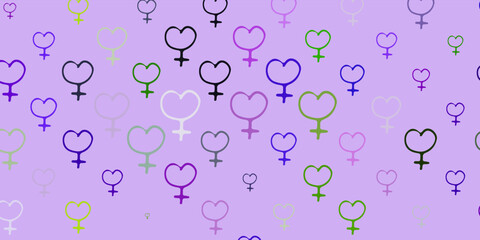 Light Pink, Green vector texture with women's rights symbols.