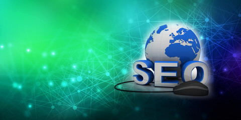 3d rendering mouse attached to word seo search engine optimization 
