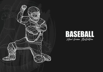 Obraz na płótnie Canvas baseball player vector illustration on chalkboard. sport background design. baseball wallpaper