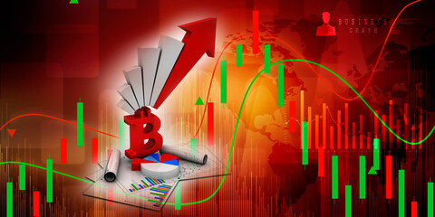 3d rendering Stock market online business concept. business Graph  with bit coin