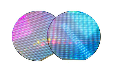 Semiconductor wafer disk made of silicon isolated on white