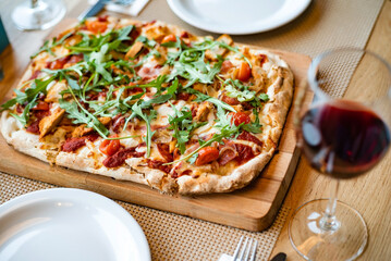 italian pizza and red wine
