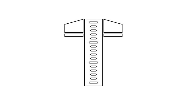 Black line T-square line for professional drafting icon isolated on white background. 4K Video motion graphic animation