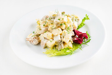 Traditional salad with cooked vegetables with mayonnaise.