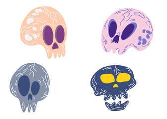 Skull Halloween set. Decor for Halloween Holiday Tattoos and stickers, T-shirt design. Vector hand draw illustration isolated on the white background.