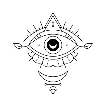 Evil Seeing eye symbol. Occult mystic emblem, graphic design tattoo. Esoteric sign alchemy, providence sight