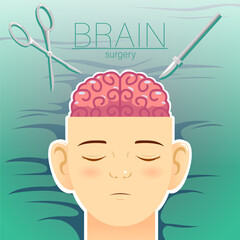 cartoon brain surgery vector illustration - obrazy, fototapety, plakaty