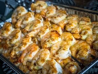 Close up picture of freshly cooked barbecue grilled prawns