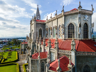Beautiful aerial view of the Gothic Church of Coronado in Costa Rica