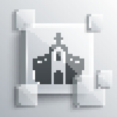 Grey Church building icon isolated on grey background. Christian Church. Religion of church. Square glass panels. Vector