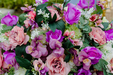 closeup nature view of green leaf and palms background. Flat lay, tropical leaf Used as a background
