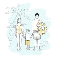 家族3人海へ旅行