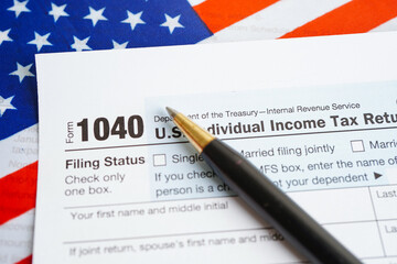 Tax form 1040 U.S. Individual Income Tax Return, business finance concept.