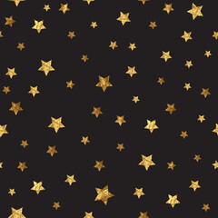 Seamless pattern with golden stars on black background