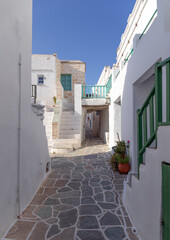 Traditional alley in Chora village, Folegandros island, Cyclades, Greece.