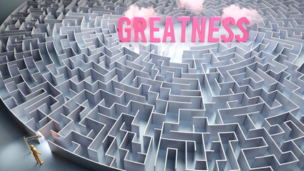 Greatness and a difficult path, confusion and frustration in seeking it, hard journey that leads to Greatness,3d illustration
