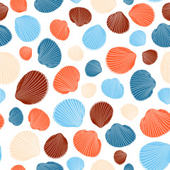 Sea Shell Beach Pattern In Blue Orange Brown