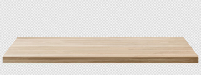 Fototapeta Wood table perspective view, wooden surface of desk, kitchen top made of brown timber board isolated on transparent background. Tabletop interior design element, Realistic 3d vector illustration obraz