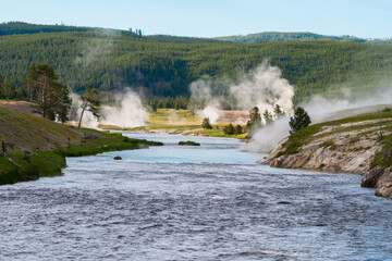Steam coming from river in Yellowstone