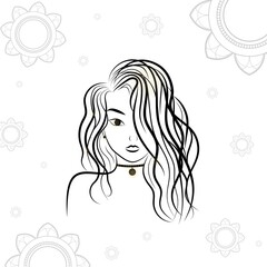 girl, line drawing, black lines, mandala, antistress, girl portrait, poster