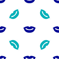 Naklejka premium Blue Smiling lips icon isolated seamless pattern on white background. Smile symbol. Vector