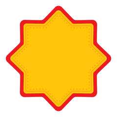Blank Star Label Or Frame Element In Chrome Yellow And Red Color.